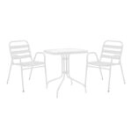 Τραπεζαρία Watson-Sussie  σετ 3τεμ μέταλλο λευκό- γυαλί 70x70x70εκ