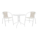 Τραπεζαρία Watson-Obbi σετ 3τεμ μέταλλο λευκό- γυαλί 70x70x70εκ