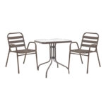 Τραπεζαρία Watson-Sussie  σετ 3τεμ μέταλλο καφέ-γυαλί 70x70x70εκ