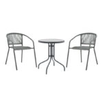 Tραπεζαρία Watson-Lindaria  σετ 3τεμ μέταλλο ανθρακί-γυαλί Φ60x70εκ