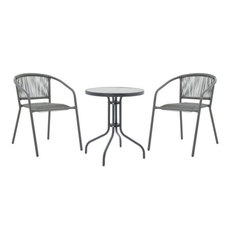 Tραπεζαρία Watson-Lindaria pakoworld σετ 3τεμ μέταλλο ανθρακί-γυαλί Φ60x70εκ