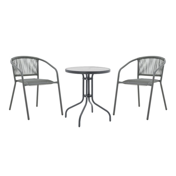 Tραπεζαρία Watson-Lindaria  σετ 3τεμ μέταλλο ανθρακί-γυαλί Φ60x70εκ