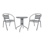 Tραπεζαρία Watson-Tade σετ 3τεμ μέταλλο ανθρακί-γυαλί Φ60x70εκ