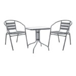 Τραπεζαρία Watson-Tade  3τεμ μέταλλο ανθρακί-γυαλί 70x70x70εκ