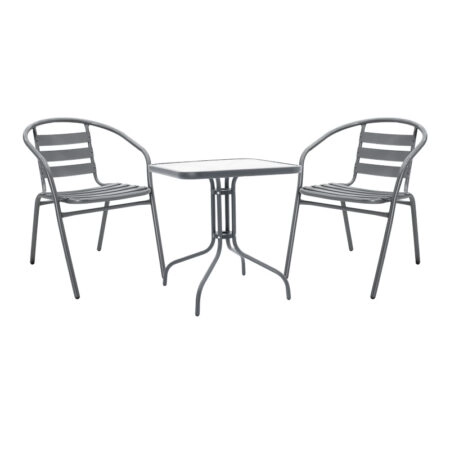 Τραπεζαρία Watson-Tade  3τεμ μέταλλο ανθρακί-γυαλί 70x70x70εκ