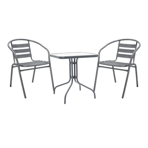 Τραπεζαρία Watson-Tade  3τεμ μέταλλο ανθρακί-γυαλί 70x70x70εκ