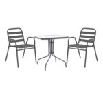 Τραπεζαρία Watson-Sussie  3τεμ μέταλλο ανθρακί-γυαλί 70x70x70εκ