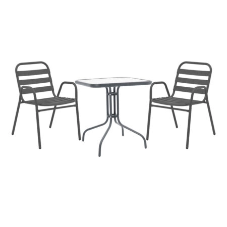 Τραπεζαρία Watson-Sussie  3τεμ μέταλλο ανθρακί-γυαλί 70x70x70εκ