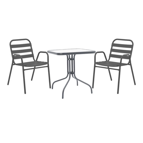 Τραπεζαρία Watson-Sussie  3τεμ μέταλλο ανθρακί-γυαλί 70x70x70εκ