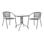 Τραπεζαρία Watson-Lindaria  3τεμ μέταλλο ανθρακί-γυαλί 70x70x70εκ