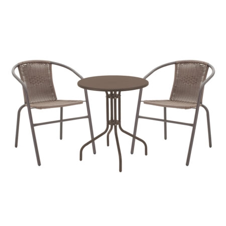 Τραπεζαρία Vergo-Obbi pakoworld 3τεμ καφέ μέταλλο Φ60x70εκ