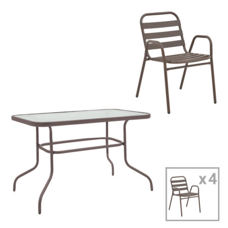 Τραπεζαρία Valor-Sussie pakoworld 5τεμ μέταλλο καφέ-γυαλί 110x60x70εκ