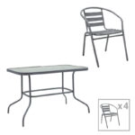 Τραπεζαρία Valor-Tade σετ 5τεμ μέταλλο ανθρακί-γυαλί 110x60x70εκ