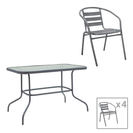 Τραπεζαρία Valor-Tade σετ 5τεμ μέταλλο ανθρακί-γυαλί 110x60x70εκ