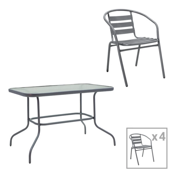 Τραπεζαρία Valor-Tade σετ 5τεμ μέταλλο ανθρακί-γυαλί 110x60x70εκ