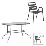 Τραπεζαρία Valor-Sussie  σετ 5τεμ μέταλλο ανθρακί-γυαλί 110x60x70εκ