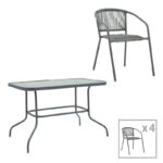 Τραπεζαρία Valor-Lindaria σετ 5τεμ μέταλλο ανθρακί-γυαλί-pe rattan 110x60x70εκ