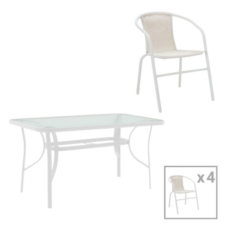 Τραπεζαρία Obbi-Ensure 5τεμ μέταλλο-γυαλί σε λευκή απόχρωση 120x70x70εκ