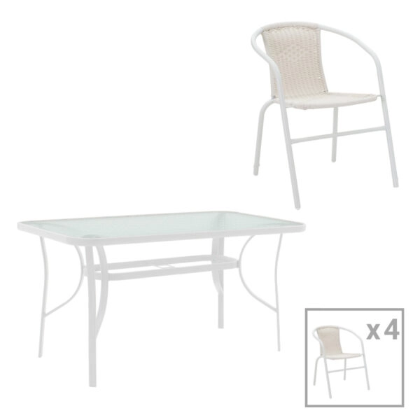 Τραπεζαρία Obbi-Ensure 5τεμ μέταλλο-γυαλί σε λευκή απόχρωση 120x70x70εκ