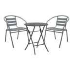 Τραπεζαρία Albero-Tade  3τεμ πτυσσόμενο μέταλλο σε ανθρακί απόχρωση Φ60x70εκ