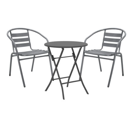 Τραπεζαρία Albero-Tade pakoworld 3τεμ πτυσσόμενο μέταλλο σε ανθρακί απόχρωση Φ60x70εκ