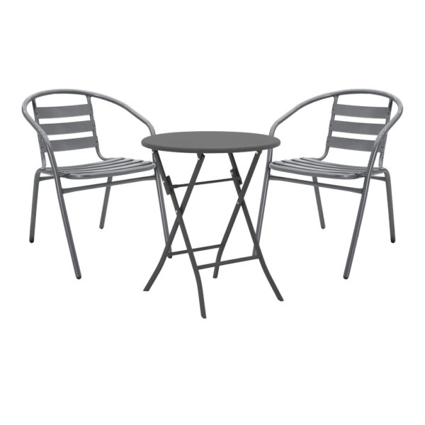 Τραπεζαρία Albero-Tade  3τεμ πτυσσόμενο μέταλλο σε ανθρακί απόχρωση Φ60x70εκ