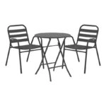 Τραπεζαρία Albero-Sussie  3τεμ πτυσσόμενο μέταλλο σε ανθρακί απόχρωση Φ60x70εκ