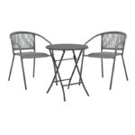 Τραπεζαρία Albero-Lindaria 3τεμ πτυσσόμενο μέταλλο σε ανθρακί απόχρωση Φ60x70εκ