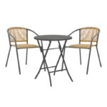 Τραπεζαρία Albero-Lindaria  πτυσσόμενη σετ 3τεμ μέταλλο σε ανθρακί απόχρωση