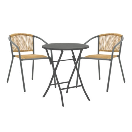 Τραπεζαρία Albero-Lindaria pakoworld πτυσσόμενη σετ 3τεμ μέταλλο σε ανθρακί απόχρωση