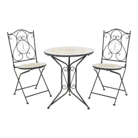 Τραπεζαρία Sellis pakoworld σετ 3τεμ μωσαικό-μέταλλο μαύρο