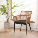 Πολυθρόνα Naoki  pe rattan -metal σε φυσική απόχρωση με μαύρα πόδια/μαξιλάρι 59x62.5x78εκ