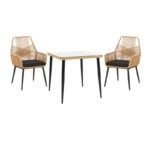 Τραπεζαρία Naoki-Tanish σετ 3 τεμ  μέταλλο μαύρο-pe φυσικό-γυαλί 80x80x78εκ