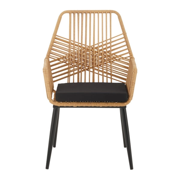 Τραπεζαρία Naoki-Tanish σετ 3 τεμ  μέταλλο μαύρο-pe φυσικό-γυαλί 80x80x78εκ