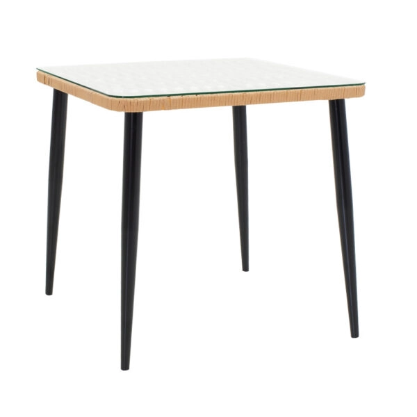 Τραπεζαρία Naoki-Tanish σετ 3 τεμ  μέταλλο μαύρο-pe φυσικό-γυαλί 80x80x78εκ