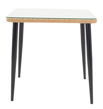 Τραπεζαρία Naoki-Tanish σετ 3 τεμ  μέταλλο μαύρο-pe φυσικό-γυαλί 80x80x78εκ