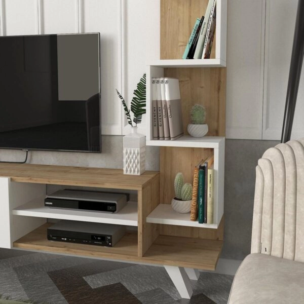 Σύνθετο Τηλεόρασης  KEROS Λευκό/Φυσικό Μοριοσανίδα/Μελαμίνη 150x30x132cm