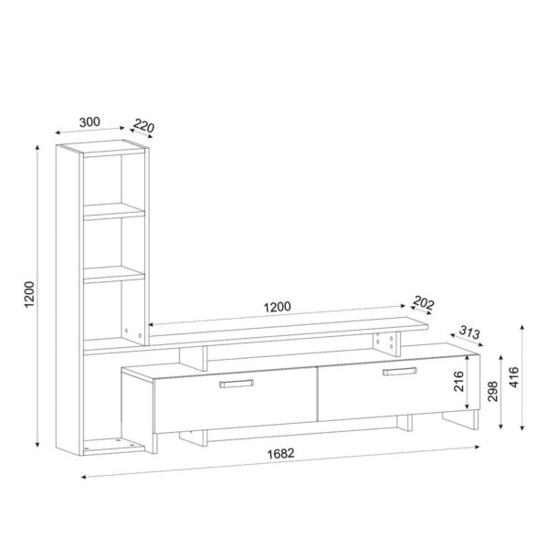 Έπιπλο Τηλεόρασης  ELASA Λευκό/Cordoba Μοριοσανίδα/Μελαμίνη 168x31x120cm
