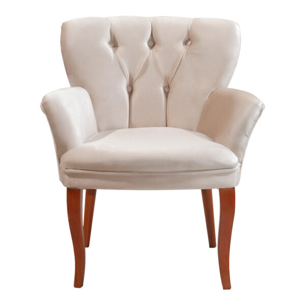 Πολυθρόνα Samara  βελούδο μπεζ με καρυδί πόδια 54x71x79εκ