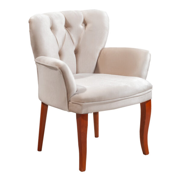 Πολυθρόνα Samara  βελούδο μπεζ με καρυδί πόδια 54x71x79εκ