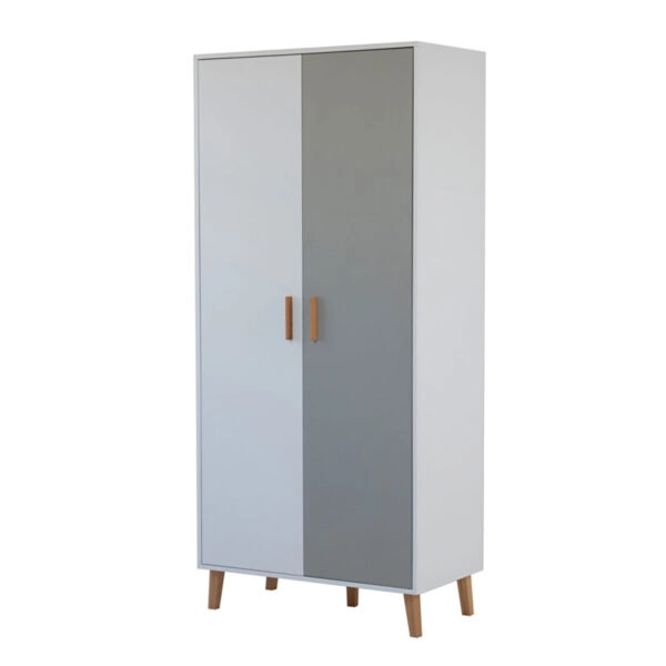 Ντουλάπα Timmy 2D Λευκό-Γραφίτη-Γκρι 90x50x199cm