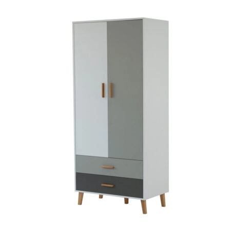 Ντουλάπα Timmy 2D2S Λευκό-Γραφίτη-Γκρι 90x50x199cm