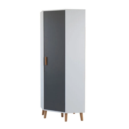 Γωνιακή Ντουλάπα Timmy Λευκό-Γραφίτη-Γκρι 71.3x71.3x199cm