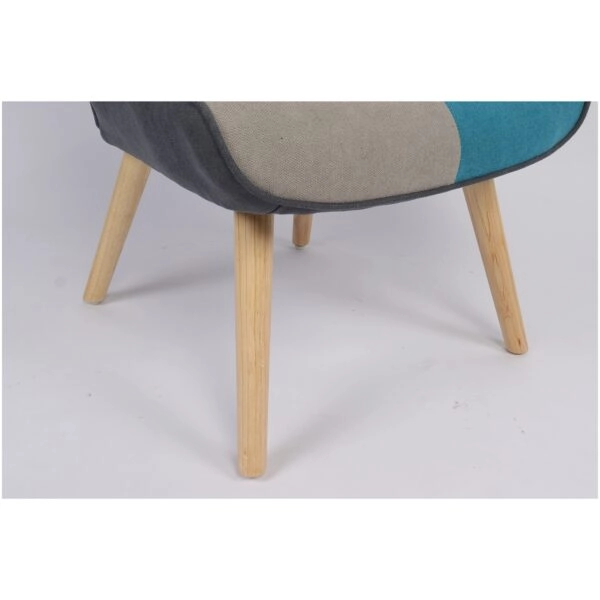 Πολυθρόνα  BRIAR Κίτρινο/Μπλε Patchwork Ύφασμα/Ξύλο 73x69x96cm