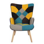 Πολυθρόνα  BRIAR Κίτρινο/Μπλε Patchwork Ύφασμα/Ξύλο 73x69x96cm
