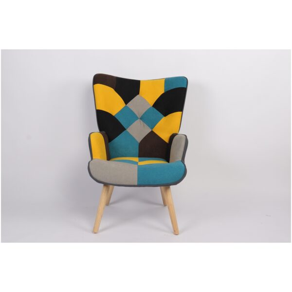 Πολυθρόνα  BRIAR Κίτρινο/Μπλε Patchwork Ύφασμα/Ξύλο 73x69x96cm