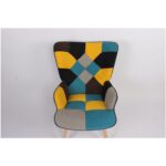 Πολυθρόνα  BRIAR Κίτρινο/Μπλε Patchwork Ύφασμα/Ξύλο 73x69x96cm