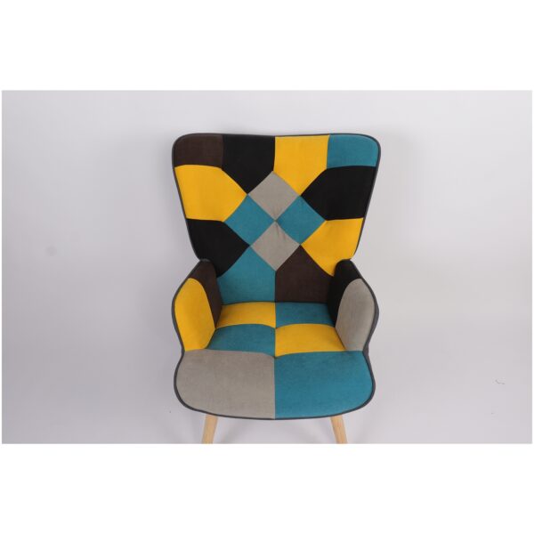 Πολυθρόνα  BRIAR Κίτρινο/Μπλε Patchwork Ύφασμα/Ξύλο 73x69x96cm