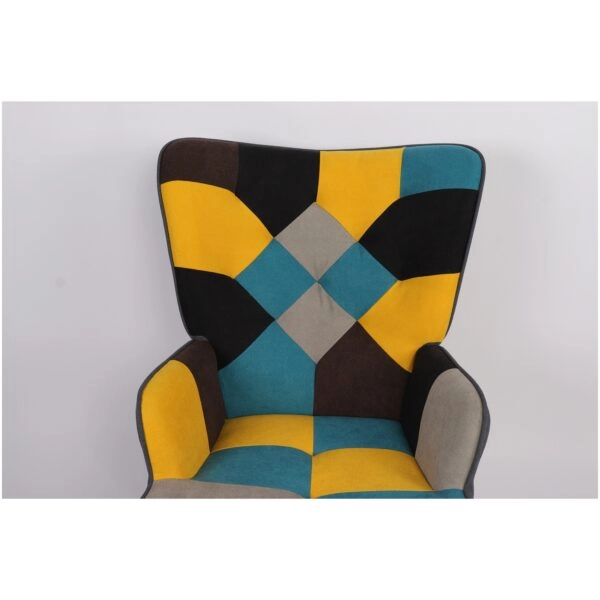 Πολυθρόνα  BRIAR Κίτρινο/Μπλε Patchwork Ύφασμα/Ξύλο 73x69x96cm