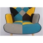 Πολυθρόνα  BRIAR Κίτρινο/Μπλε Patchwork Ύφασμα/Ξύλο 73x69x96cm